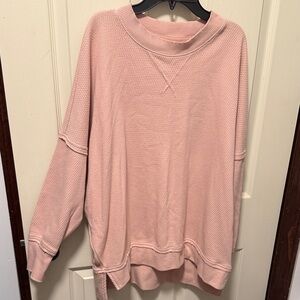 Aerie oversized crew neck distressed sweater in dusty pink